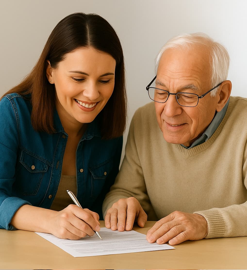 Volunteer assisting senior